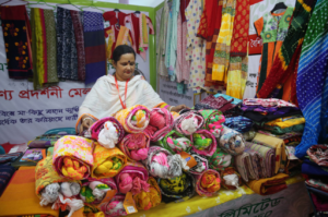 Woman selling blankets