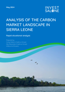 Screenshot of report cover for Analysis of the Carbon Market Landscape in Sierra Leone. May 2024, Invest Salone logo