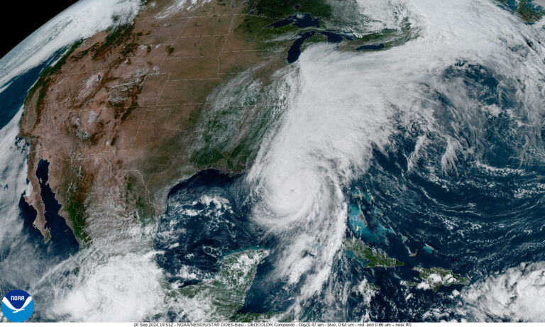 Satellite image of Hurricane Helene captured as it approached Florida on September 26, 2024.