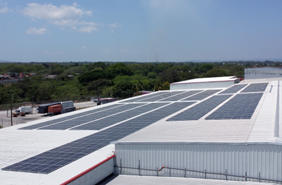 Solar PV panels on industrial rooftop