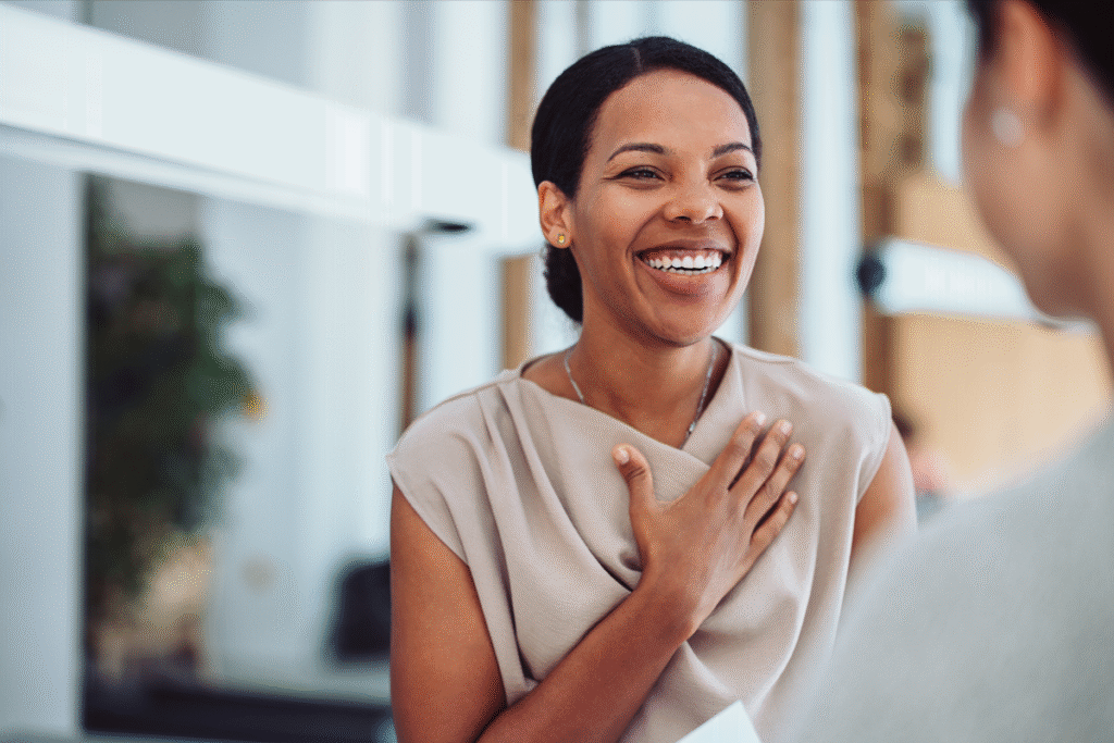 Woman receiving recognition