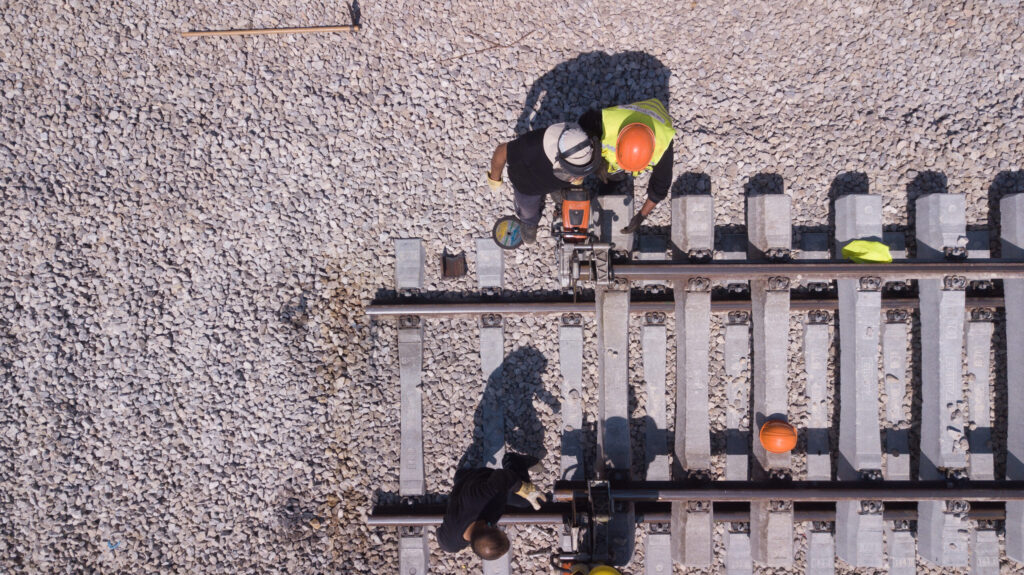 The FRA STORM program supports rail track maintenance. Picture shows railroad workers repairing a broken track. Repairing railway