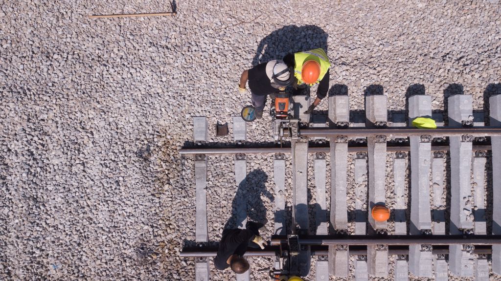 The FRA STORM program supports rail track maintenance. Picture shows railroad workers repairing a broken track. Repairing railway