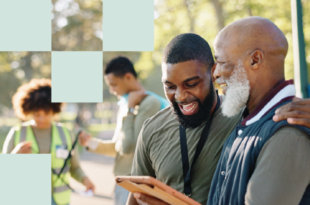 People working together at outdoor event
